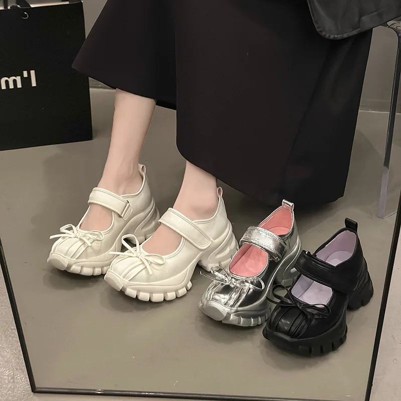 Women Casual Silver Platform Ballet Shoes Thick Sole Sneakers Summer Fashion Single Shoes Woman Platform Mary Jane Pumps 240820