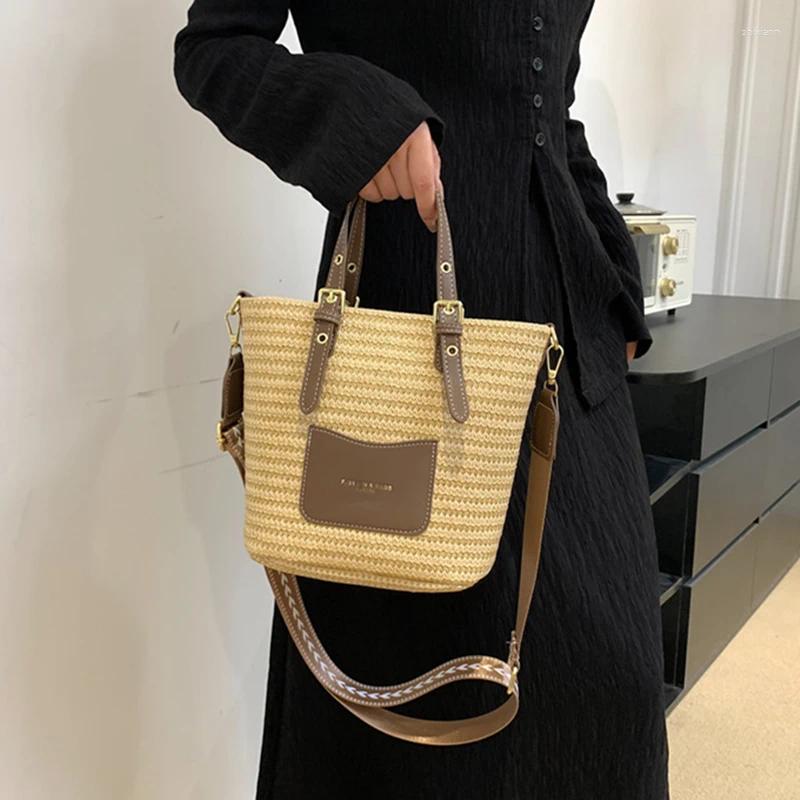 Totes Woven Straw Shoulder Bag Female Crossbody Bags For Women 2024 Designer Bucket Summer Beach Handbags Purse Travel Shopper 79b1