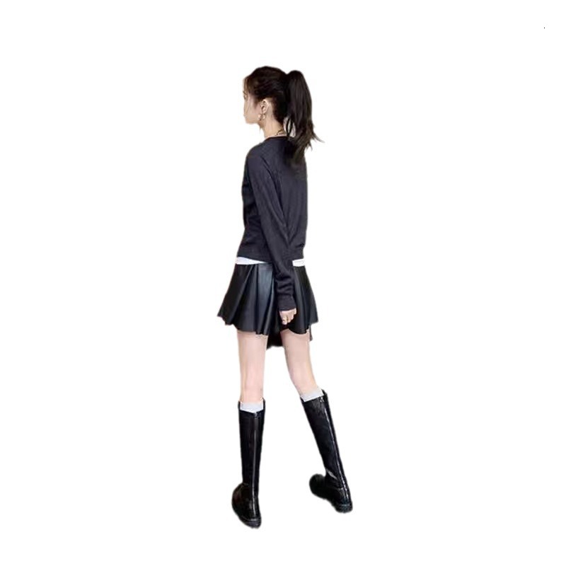 Ddmysports Recommended By Su Yinyin The Same Style Of Two Hands Washed Cowhide Pleated Back Zippered Thick Soled Mid Height Long Boots For Women S Kni