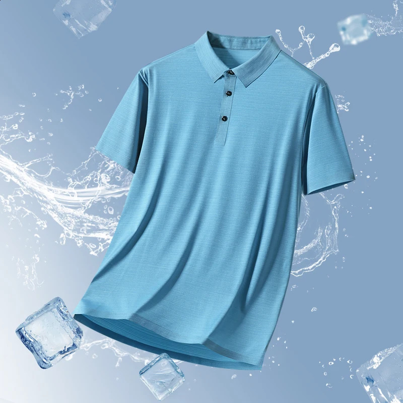Plus Size 8XL Summer Men Polo Shirt 2024 Classic Short Sleeve Tee Breathable Quick Dry Nylon Ice Silk Polos Men Golf T-shirt 240821