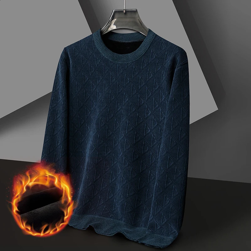 Autumn and Winter Mens Pullover Round Neck Fashion Splicing Print Solid Color Casual Versatile Long Sleeved Sweater Knitted Top 240821