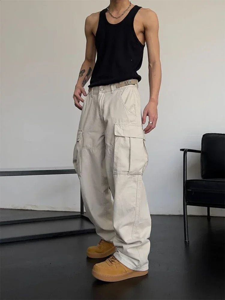 Trousers Mens Summer Straight White Wide Goods Loose Spandex Cotton Street Retro Fashion Y2k High Quality 240821