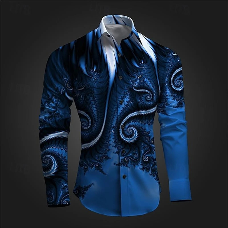 Latest 3D printed long sleeved mens retro lapel button top casual high-quality streetwear mens clothing 240821 ww