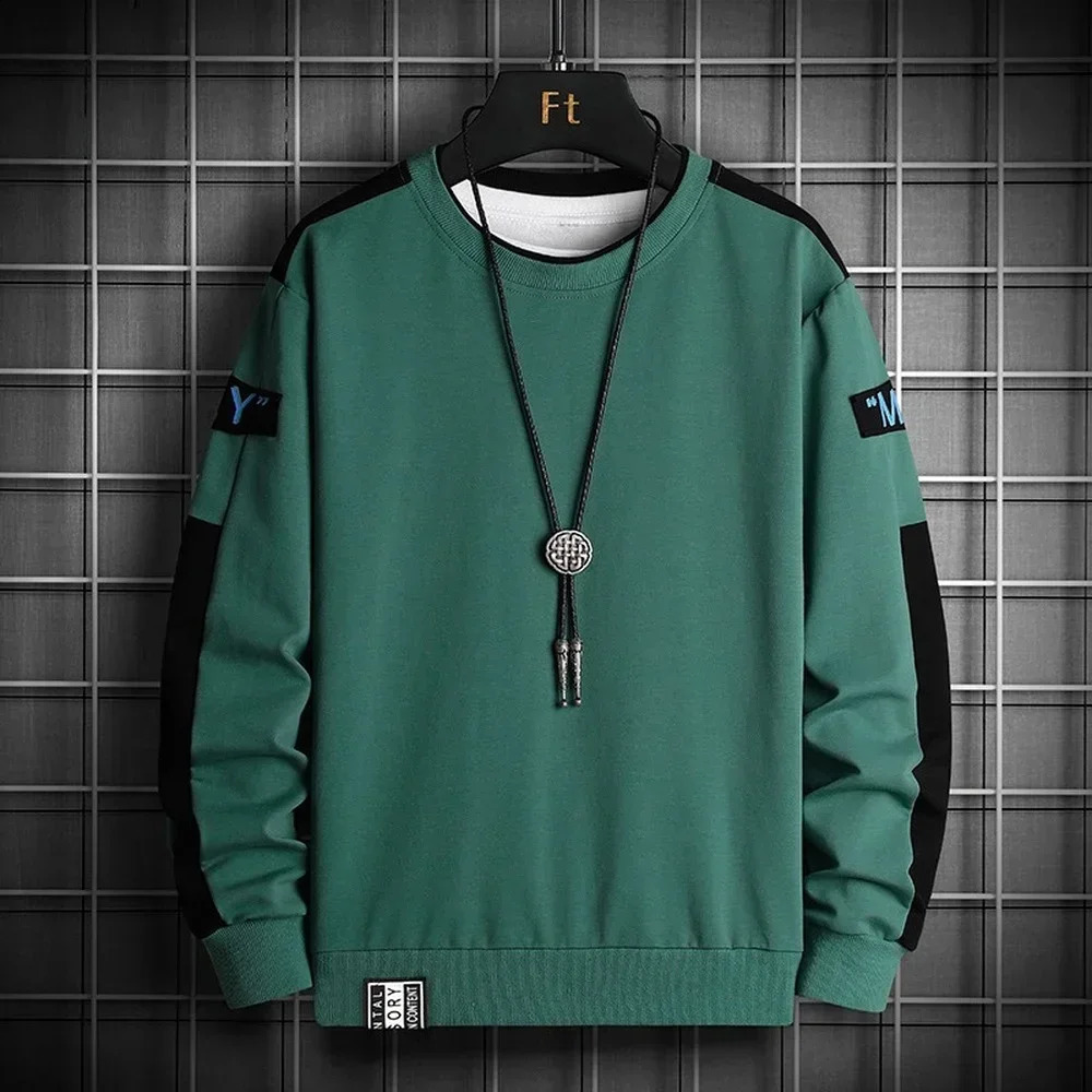 Men Hip Hop Sweatshirts Autumn Tops Side Stripe Korean Fashion Clothes Men O-neck Long Sleeve Shirts High Street Wear Men 240821