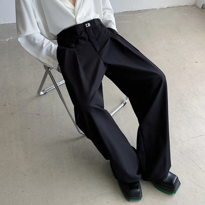 Baggy Black Suit Pants Mens Oversized Fashion Society Mens Dress Pants Korean Loose Wide Leg Pants Mens Office Formal Trousers 240820