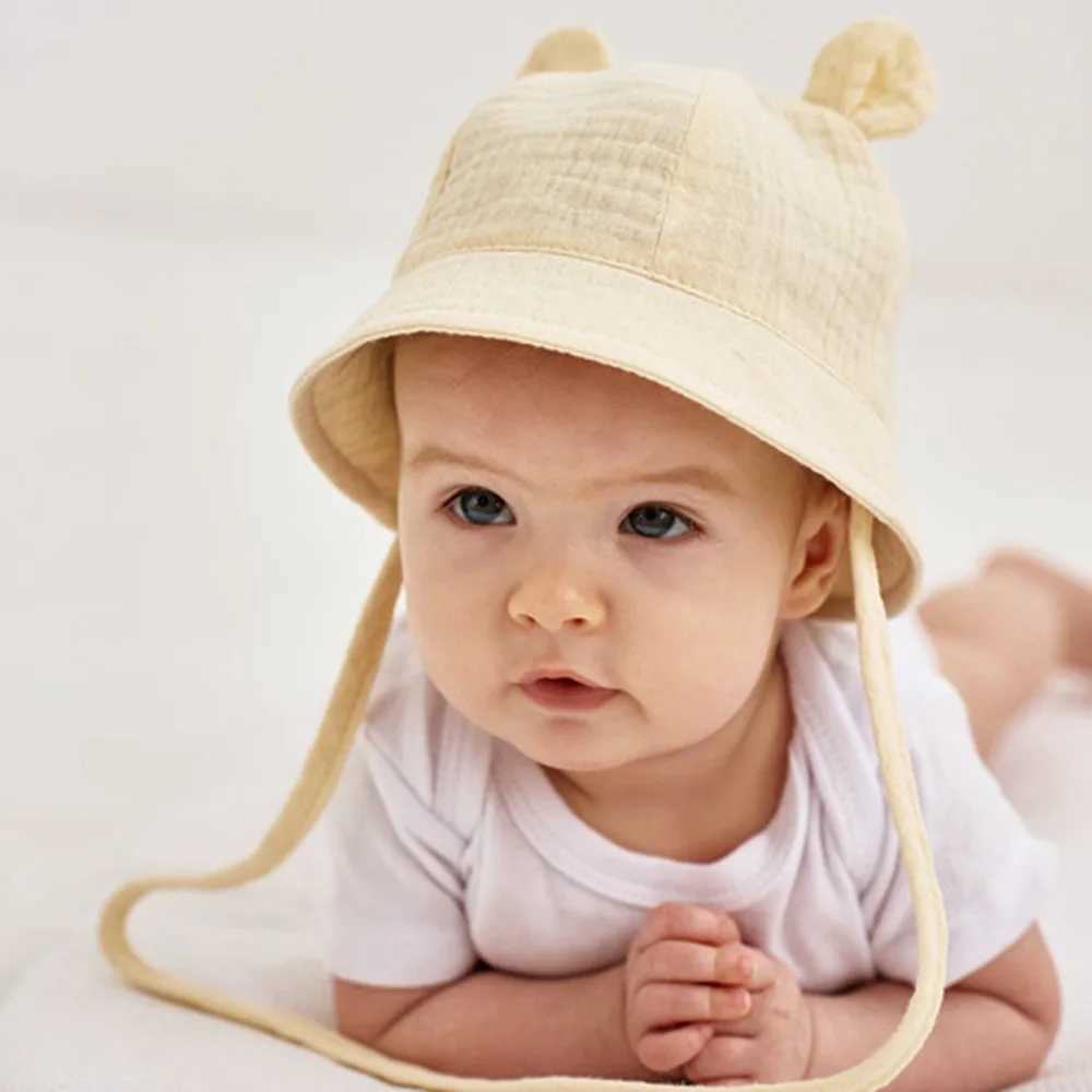 Muslin Newborn Baby Hat Summer Baby Bucket Hat Girl Boy Cute Printed Fishermans Hat Preschool Children Panama Sun Hat 3-12 meters M250121