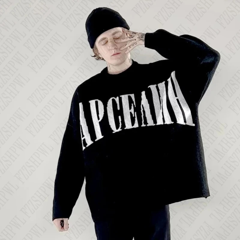 Y2k Knitted Sweater Fashion O-Neck Vintage Oversized High Street Casual Long sleeved Acrylic Harajuku Letter Graphic Aesthetics 240821
