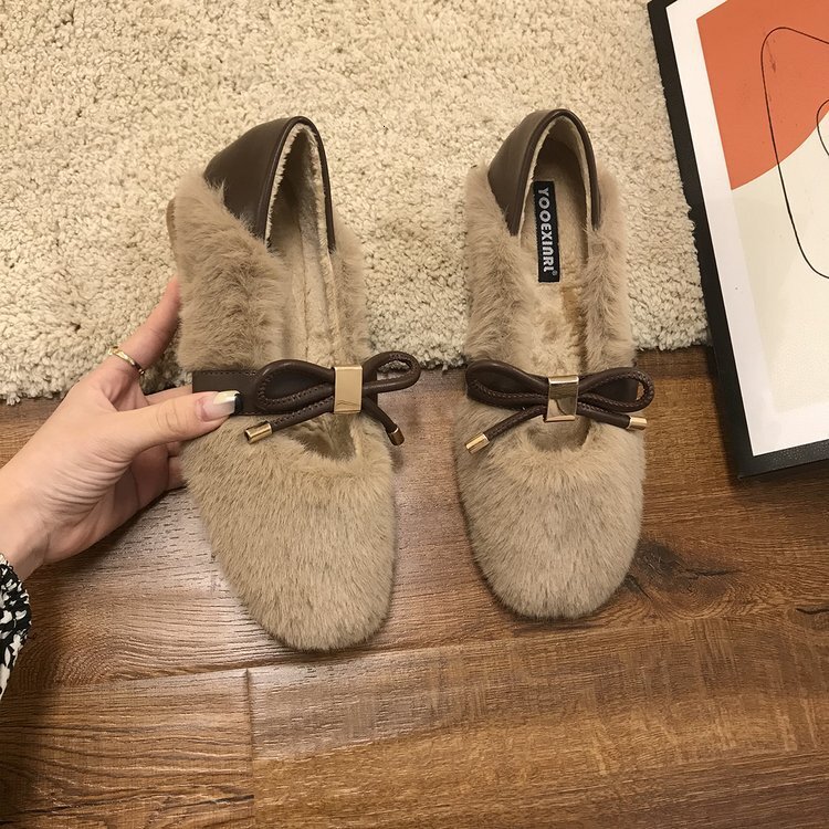 Ddmysports Fairy Wind Lazy Foot Mid Heel Grandma Thick With Fuzzy Fur Shoes Women S Winter Outdoor Wear OUTDOOR