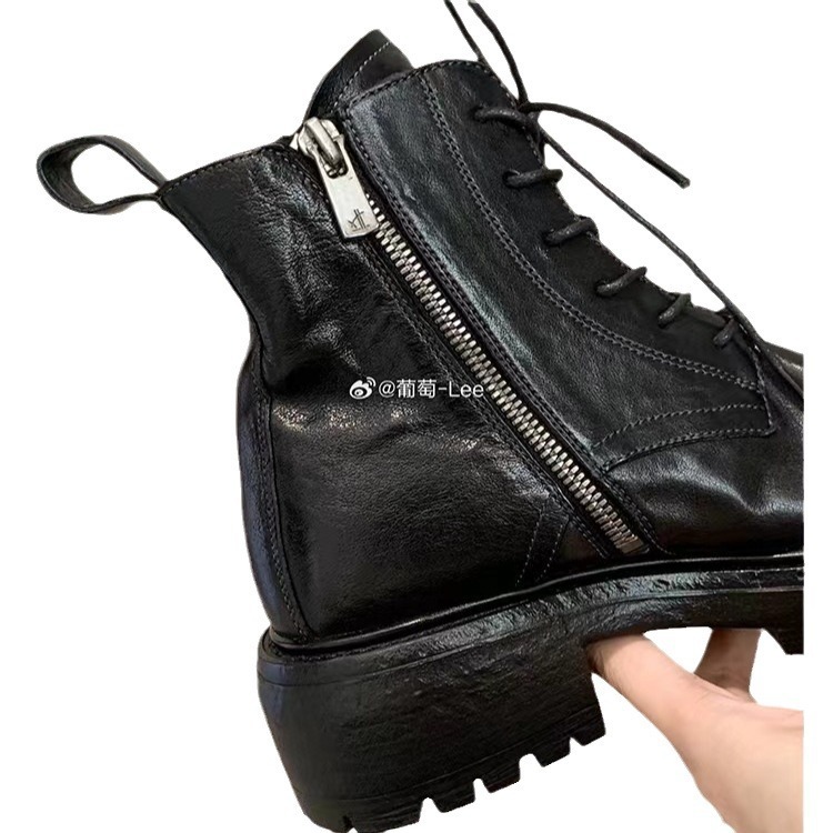 Ddmysports Grape Mom Same Style Texas Oliday Shrink Leather Strap Side Zipper Thick Eel Martin Short Boots For Women Autumn Winter OUTDOOR