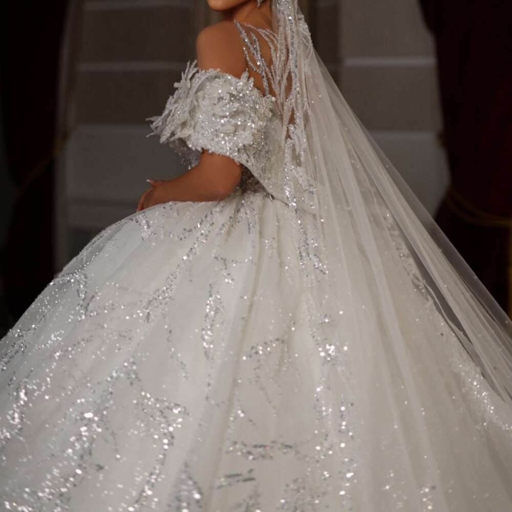 Romantic Ball Wedding Off the Shoulder Bridal Gown Shiny or-length Bride Dresses Vestidos De Novia