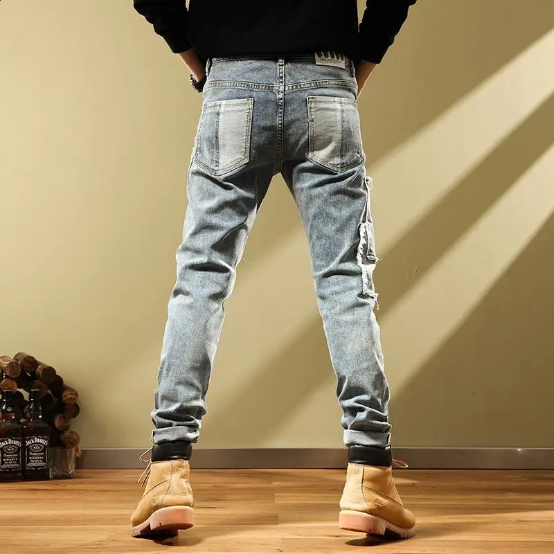 Harem Jeans For Men Vintage Korean Fashion Summer Mens Cowboy Pants Elastic Slim Fit Cotton Retro Wholesale Stretch Trousers 240821