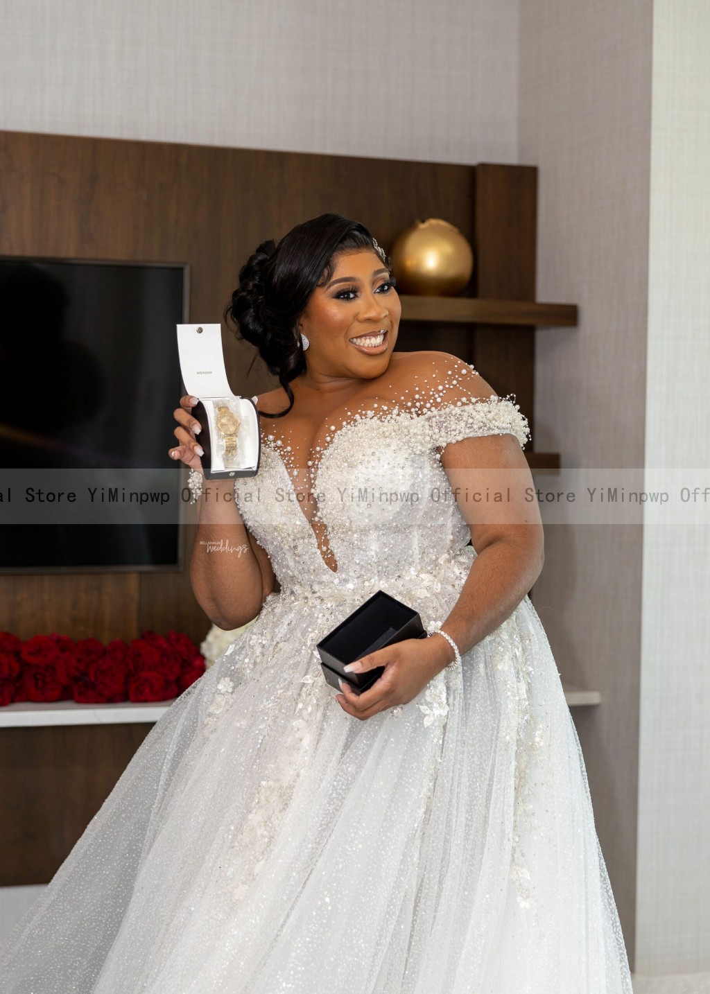 Luxury Wedding Dresses for Bride 2024 Sheer Neck Lace up Back Major Beading Sequins Pearls Plus Size Women African Bridal Gowns