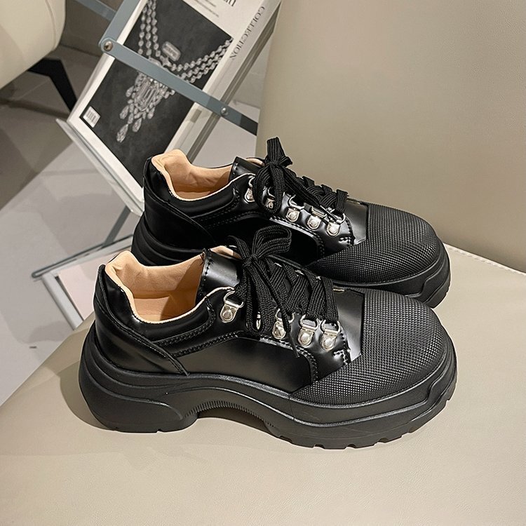 Ddmysports Casual Versatile British Style Thick Soled Small Leather For Women New Spring And Autumn Lace Coarse Custom Shoes OUTDOOR