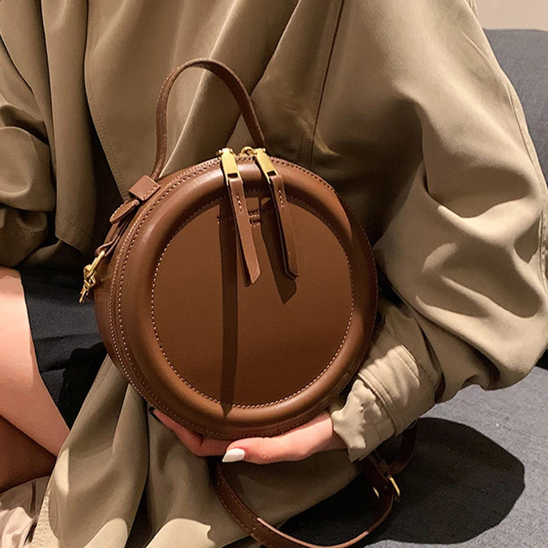Solid color Crossbody Bag For Women Round Small Handbag Fashion Bags PU Leather Shoulder Female Zipper Purses 240821