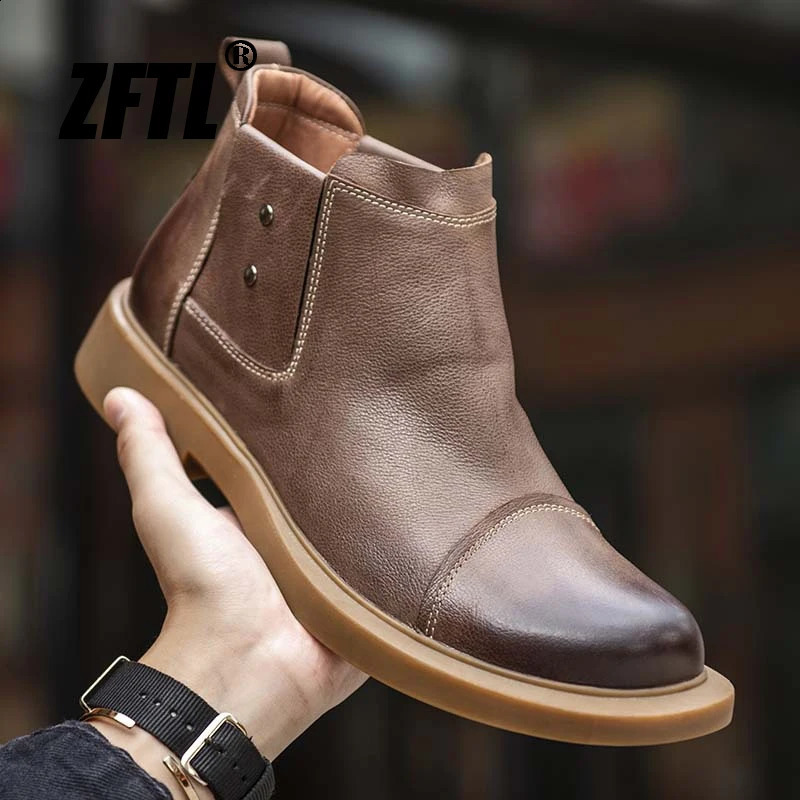 ZFTL mens Chelsea boots ankle boots retro leather mens casual basic boots English desert boots mens skate boots 240821