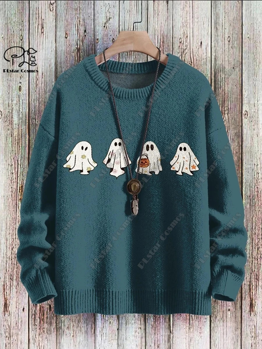 3D printed Halloween series scary ghost pattern ugly sweater street casual winter sweater warm product W-2 240821
