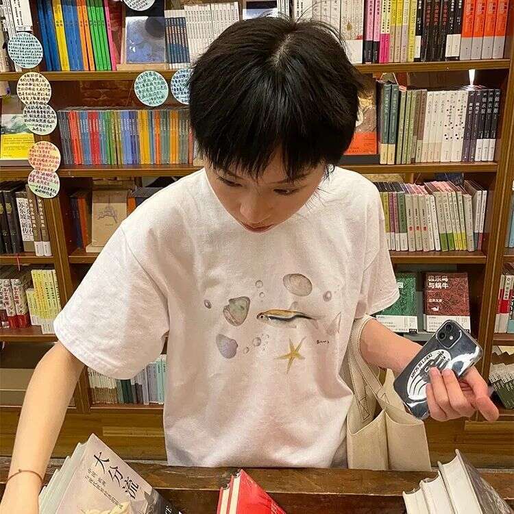 Fashion Korean Men T-shirt Animal Printed Short Sleeve Japanese Grunge Tee Fairycore Graphic Summer T Shirts Vintage