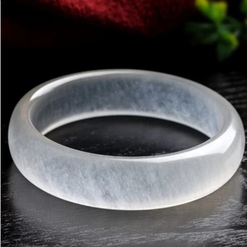 Natural Chinese White Jade Hand Carved Wide Band Bracelet Fashion Boutique Jewelry Womens Ice Silk Gift 240813