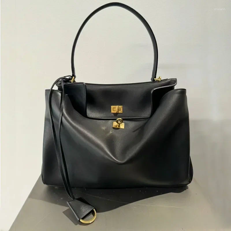Totes Gold Black Premium Genuine Leather Rodeobag Single Shoulder Slant Cross Commuting Kiley Women's Bag Lock Buckle Underarm 4