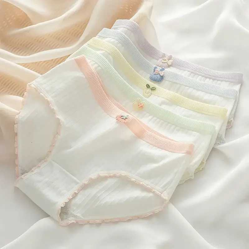 5PCS Cotton Girls Antibacterial Panties 3+y Young Children Underwears Kids Soft Cute Briefs Student Thin Breathable Knickers New Y240821