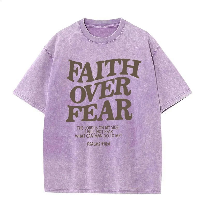 FAITH OVER FEAR Letter slogan Tshirt mens fashion front quotation Christian Jesus gift cotton top 240821