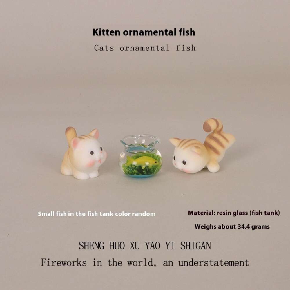 Petite Adorable Kitten Figure in a Fishbowl Quirky Tabletop Miniature Cat and Plant Aquarium Artwork
