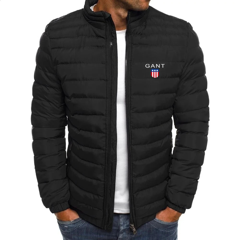 High quality lightweight warm cotton jacket Mens standing collar down Casual mens horizontal stripe 240821