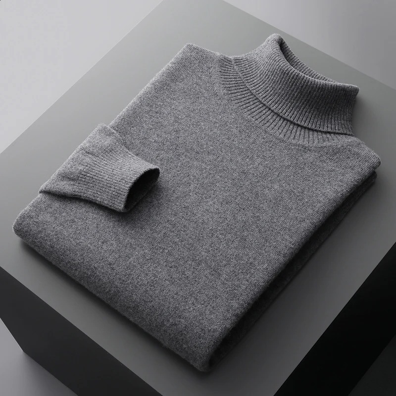 Autumn and winter 100% merino cashmere sweater mens knitted pullover padded warm turtle neck fashion loose plus size coat 240821