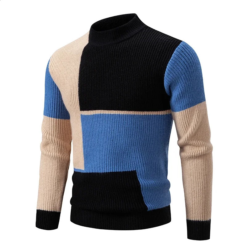Mens autumn and winter casual warm collar sweater knitted floral top mens clothing 240821