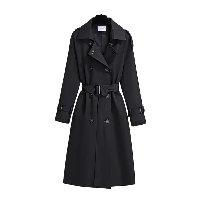 Trench Coat for Women Double Breasted British Coats and Jacket 2023 Winter Clothe Tie Waist Long 240820