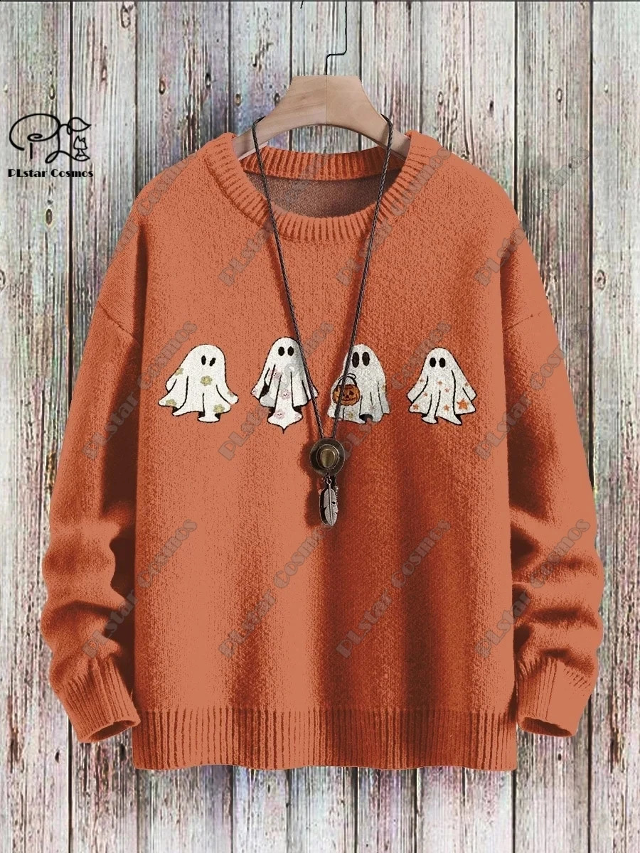 3D printed Halloween series scary ghost pattern ugly sweater street casual winter sweater warm product W-2 240821