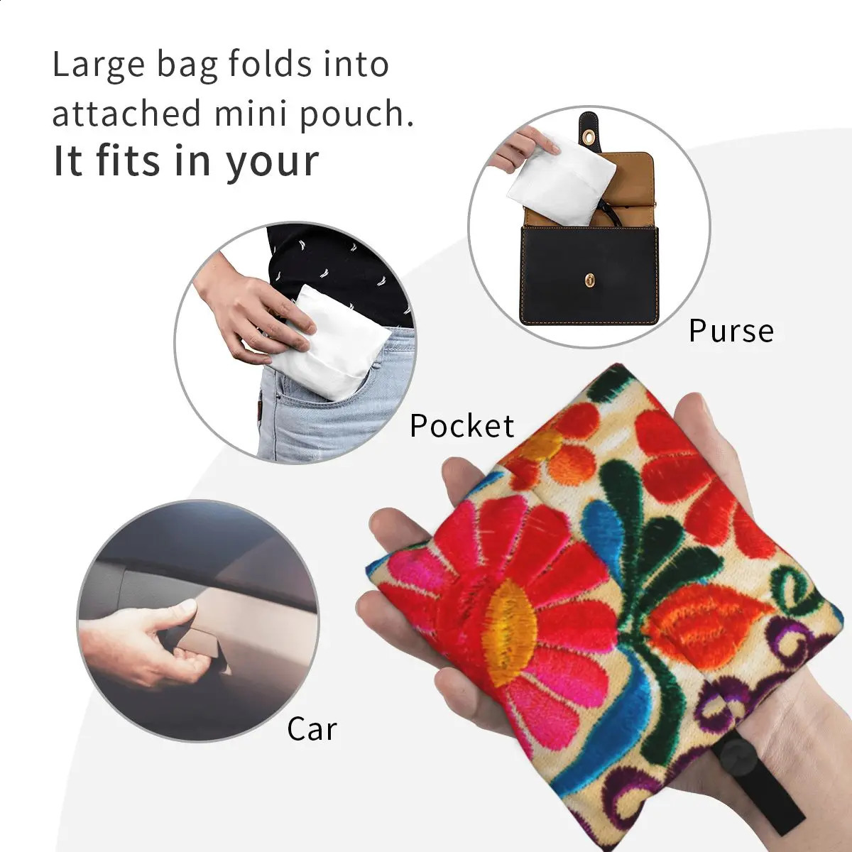 Mexican Flowers Embroidery Art Groceries Tote Shopping Bag Women Textile Floral Folk Shoulder Shopper Large Capacity Handbag 240820