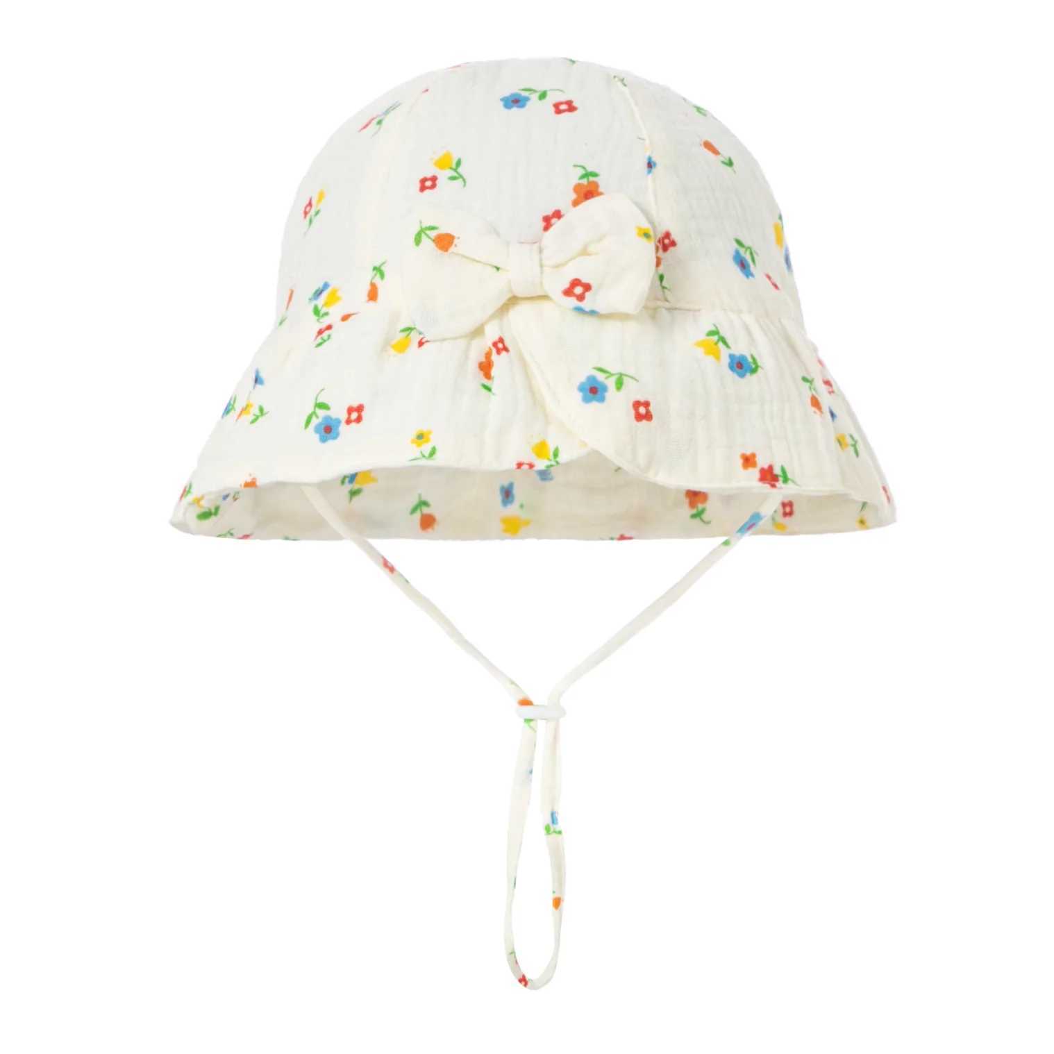 New Baby Cotton Bowknot Bucket Hat Children Sunscreen Outdoor Caps Boy Girl Print Panama Hat Unisex Beach Fishing Hat For 3-12M M240821