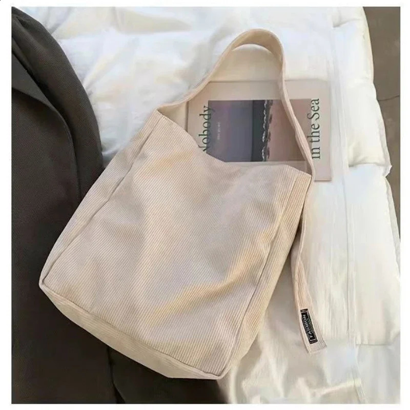 Women Casual Foldable Corduroy Shopping Bag Reusable Handbag Lightweight Shoulder Bags Students Large Capacity Bags Travel Bags 240821