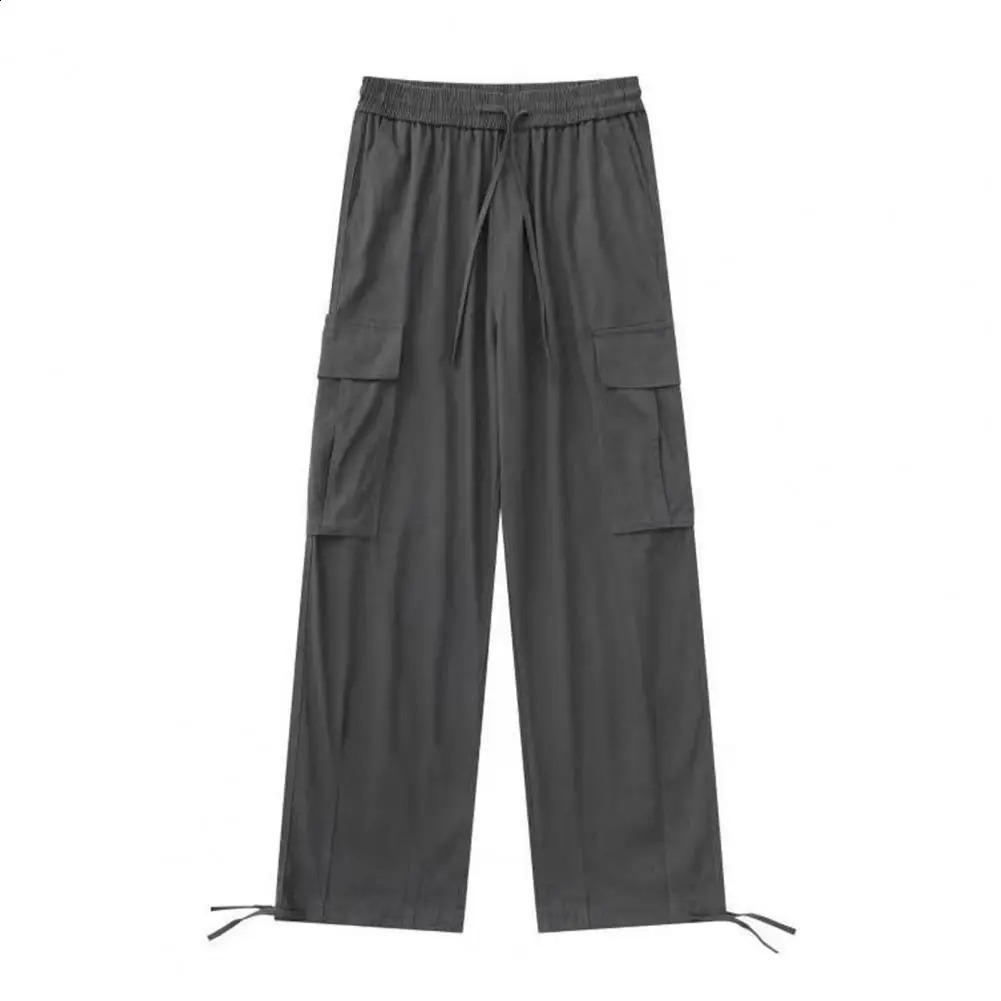 Hip Hop Men Work Trousers Solid Color Pants Retro Style Mens Cargo Pants With Elastic Waist Wide Leg Multi Pockets For Four Sea 240821