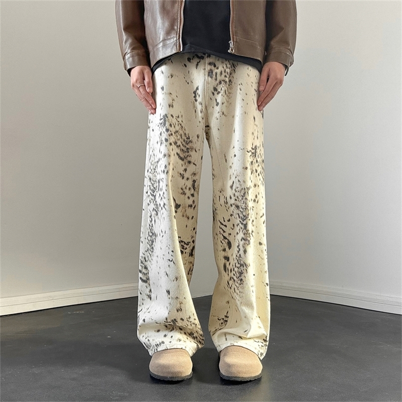 Retro Leopard Printed Jeans Men Streetwear Fashion Baggy Hip-hop Loose Wide Leg Jeans for Menand Women Vintage Denim Trousers 240821