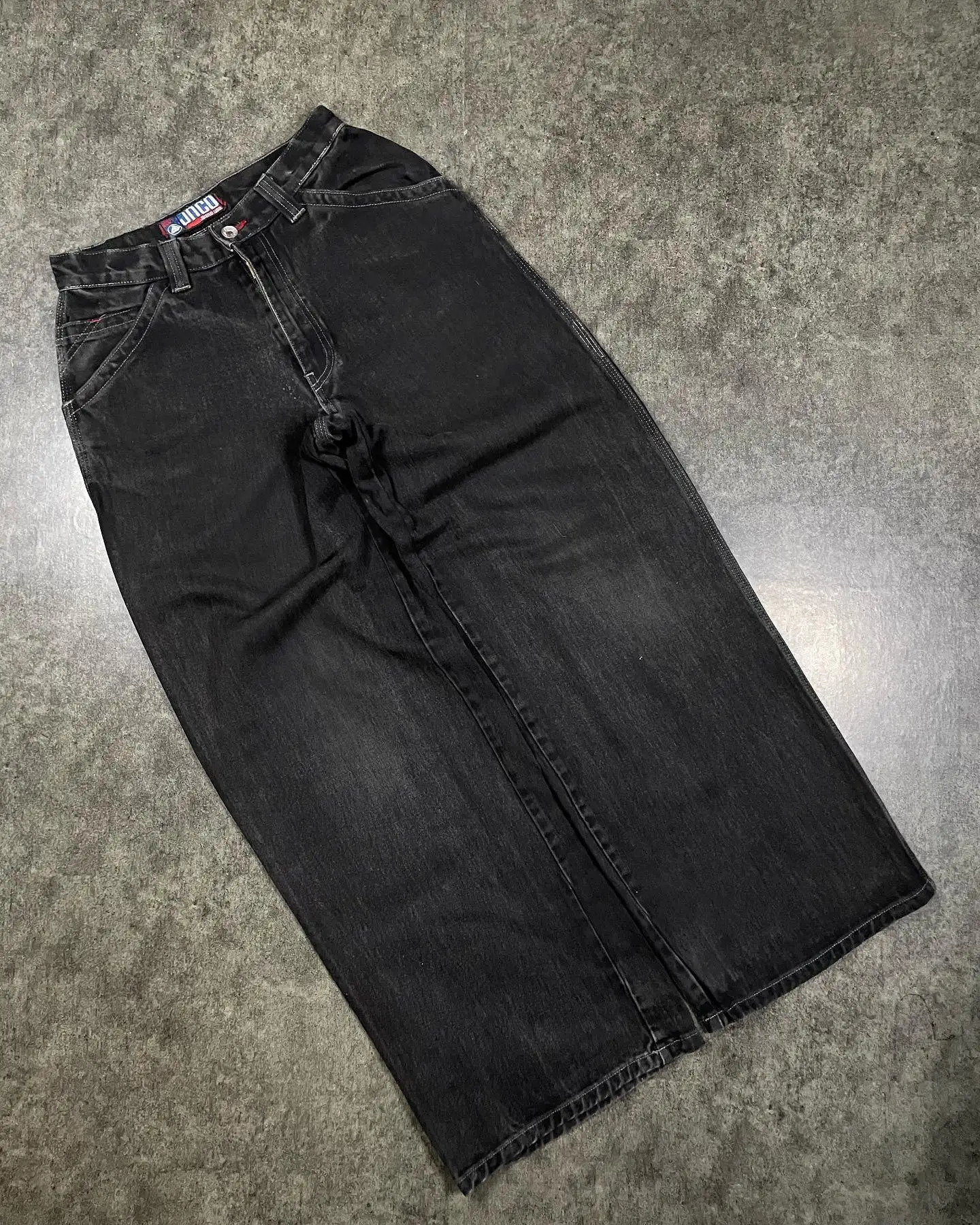 Baggy Jeans Mens Y2k Embroidery Harajuku Pattern Wide Leg Pants Casual Hip Hop Black Straight Denim Trousers Streetwear 240821