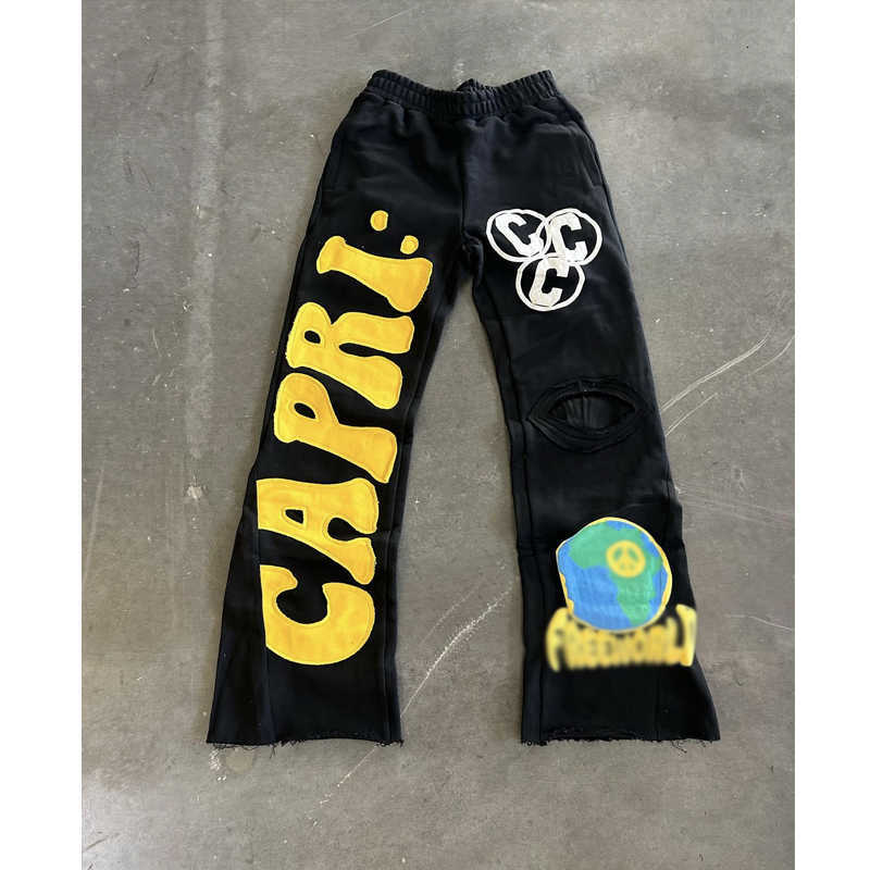 Project Capri Flared pants Sweatpants Men Casual trumpet splicing mens and womens sports pants Drawstring Joggers Sweat Pants Black Color women y2k Tr
