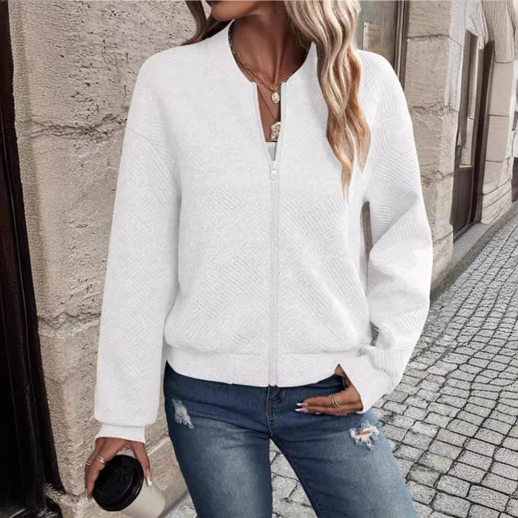 2024 Spring/Autumn Women's New Fashion Checkered Zipper Round Neck Long Sleeve Coat for Women