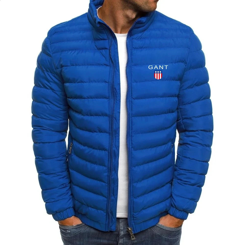 High quality lightweight warm cotton jacket Mens standing collar down Casual mens horizontal stripe 240821