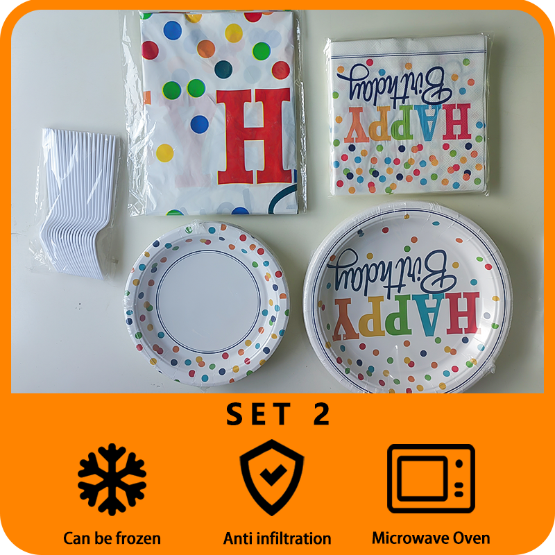 Colorful polka dot birthday decoration polka dot tableware set suitable for theme party birthday supplies