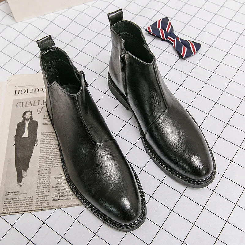 Mens leather boots classic ankle boots winter business boots mens casual boots Pointed Groom wedding boots 240821