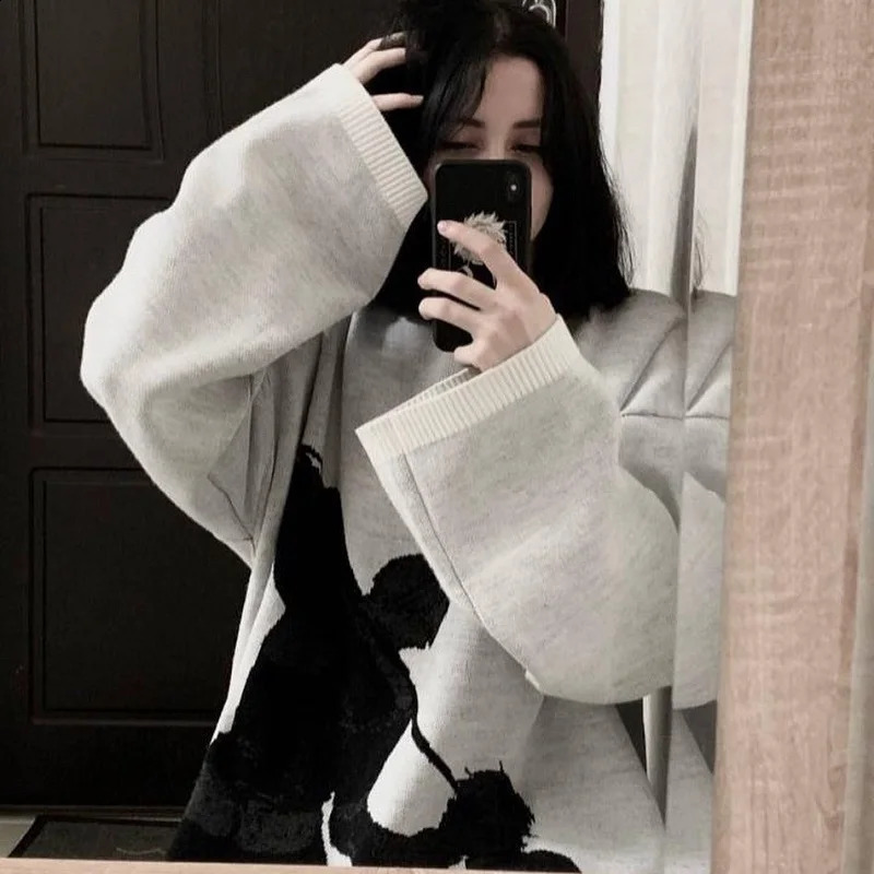 Hip Hop Men Streetwear Harajuku Knitted Sweater winter Pullover Loose Retro Vintage Halloween EMO y2k gothic Womens sweater top 240821