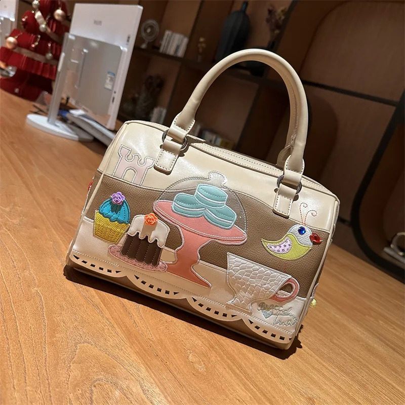 Embroidered cartoon style womens wallet and handbag y Boston bag cross body shoulder ner 240820