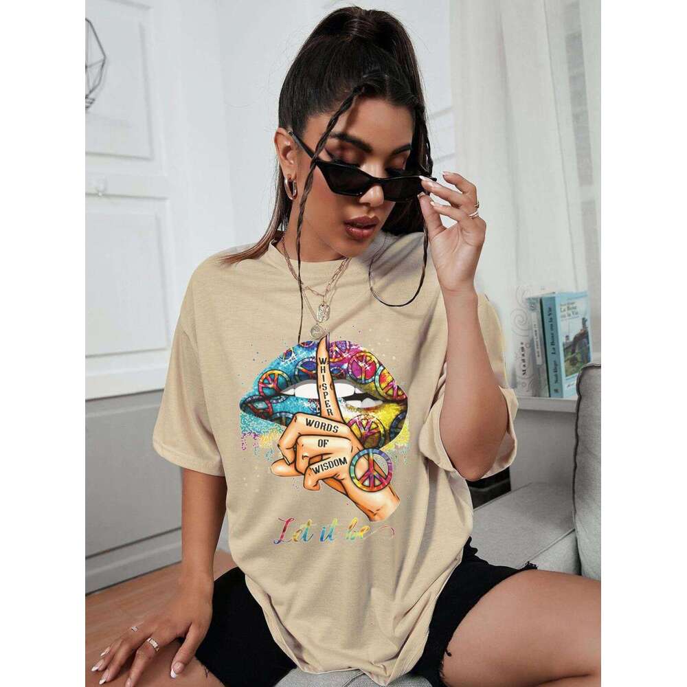 Women 2023 t-Shirts Let It Be Whisper Words Of Wisdom Street Print New Cotton Comfortable Personality Tee Clothes Loose Tops
