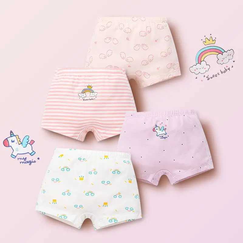 4 Piece/Lot Children Panties Cotton Girl Baby Soft Cute Cartoon Underpants For Kids Teen Fashion Pretty Student Breathable Short Y240821