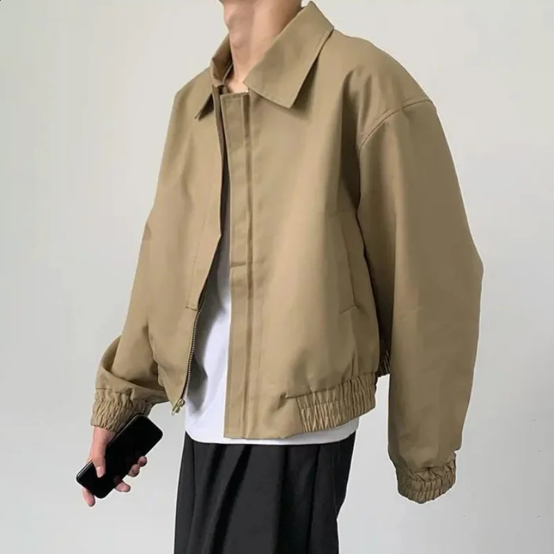 Autumn Broad Shoulder Pilot Jackets Niche High Class Thin British Vintage Loose Coats Mens Casual Lapel Short Baseball Tops 240820
