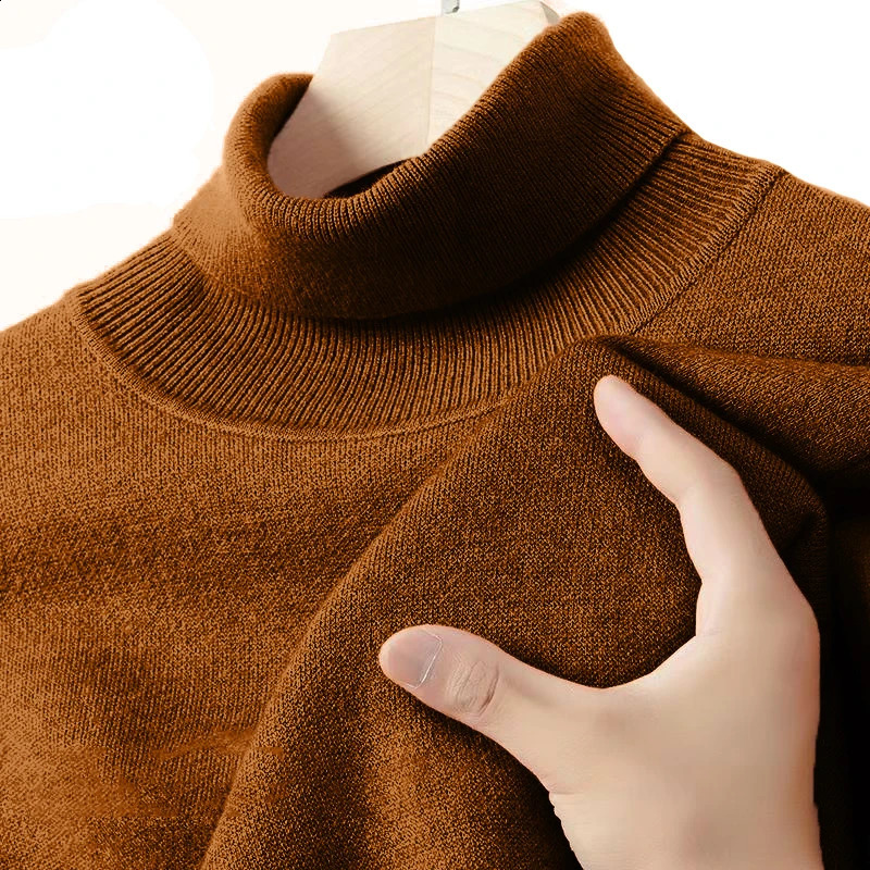 Mens long sleeved navy blue collar sweater solid color latte art streetwear breathable knitted autumn warm wool jacket 240821