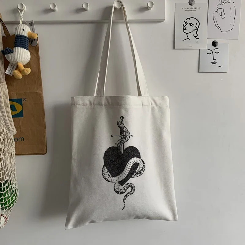 Gothic Spider Vintage Shopping Canvas Bag Women Bag Dark Snake Shopper Bag Casual Tote Women Shoulder Bags Bolsa Feminina 240821