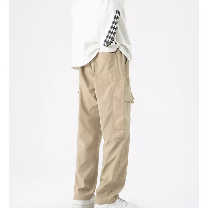 NStyle retro covers mens spring and summer loose multi pocket straight leg daily lazy suspender casual pants 240821